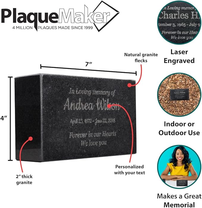 Customized In Loving Memory Black Granite Memorial or Sympathy Gift. Offered in a Variety of Sizes to Meet your Needs and Budget (7 x 4 x 2")