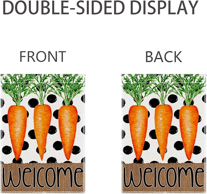 1Pcs Easter Garden Flag 12x18 Inch, Double Sided Weatherproof Garden Flag for Outside, Cute Carrot Yard Banner, Welcome Garden Flag, Spring Lawn Sign, Easter Garden Flags for Outdoor Decor