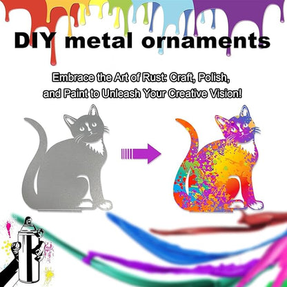 Metal Cat Decoration, Silver Garden Ornaments Silhouette Simulation Figurine Home Decor Rustic Outdoor Patio Yard Adornment Metal Cat Statues