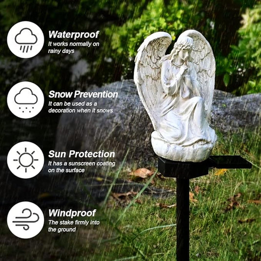 Guardian Angel Garden Decor Solar Light Outdoor Yard Statues Outside Decorative Mom Dad Grave Decorations for Cemetery Mother Memorial Gifts Lighted Figurines Christmas