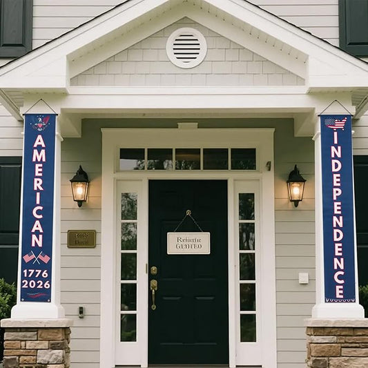 250th Independence Anniversary Banner Set, Vertical Patriotic Hanging Banners, Red White Blue, Polyester, 30 x 180cm, 4th of July Decorations, Wall Porch Door Decor, 1776-2026