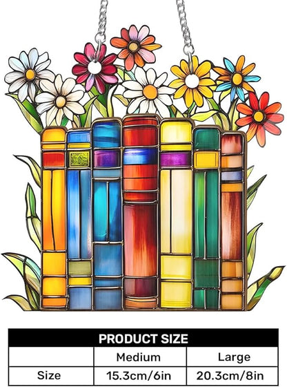 Jesuspirit - Window Hanging Suncatcher – Crystal Clear Acrylic & Wood Sun Catcher for Home Decor, for Women (Flower Book Library Decor, 6 Inches)