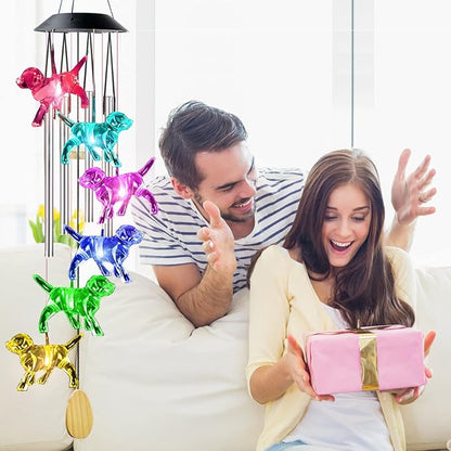Dog Solar Wind Chimes with 4 Music Aluminum Tubes, Wind Chimes of Outside, 7 Colors Changing Outdoor Waterproof Crystal Dog LED Wind Bell, Home Party Yard Garden Decor