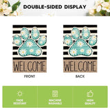 AVOIN colorlife Blue Paw Print Spring Garden Flag 12x18 Inch Double Sided Outside, Daisy Floral Welcome Stripes Yard Outdoor Flag