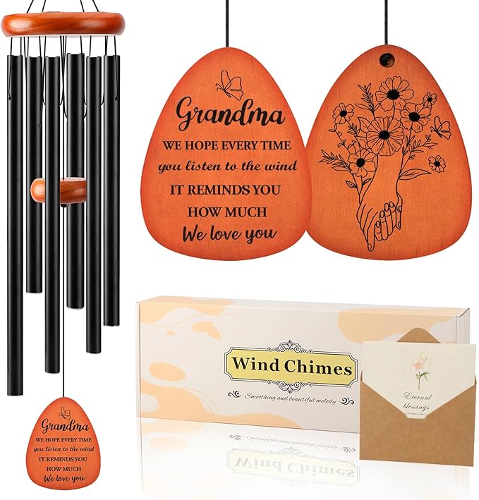 Wind Chimes Birthday Gifts for Grandma from Grandkids, Grandma Birthday Gift, Mothers Day Gifts for Grandma, 32" Black