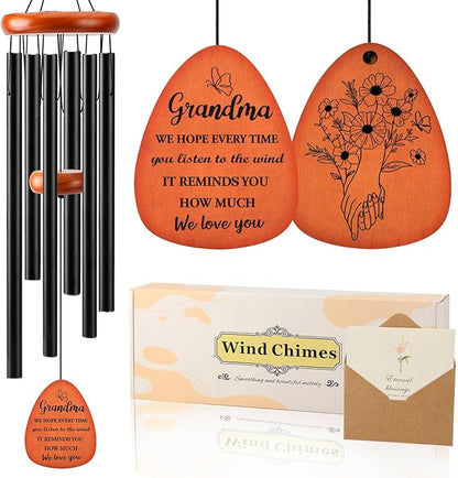 Wind Chimes Birthday Gifts for Grandma from Grandkids, Grandma Birthday Gift, Mothers Day Gifts for Grandma, 32" Black