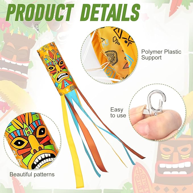 Relaxweex 2 Pcs Tiki Party Decorations 40 Inch Hawaiian Windsocks Tiki Outdoor Decorations Luau Tropical Windsock Hawaiian Hanging Decor for Birthday Summer Jungle Party Decoration Hawaii Bar Supplies
