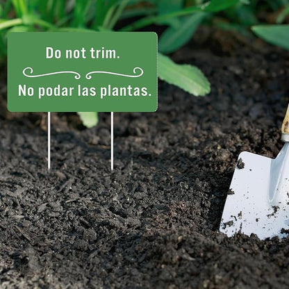 Soaoo 4 Pcs Corrugated Plastic Do Not Trim Yard Signs with Stakes 6.2 x 3.3 Inch 9.2 x 4.9 Inch Plant Signs Bilingual Garden Markers for Outdoor Lawn(Green,Classic)