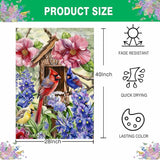 Spring Cardinal Bird House Flag 28x40 Inch Double Sided for Outside, Colorful Floral Large Burlap Yard Flag for Farmhouse Holiday Outside Outdoor Decorations
