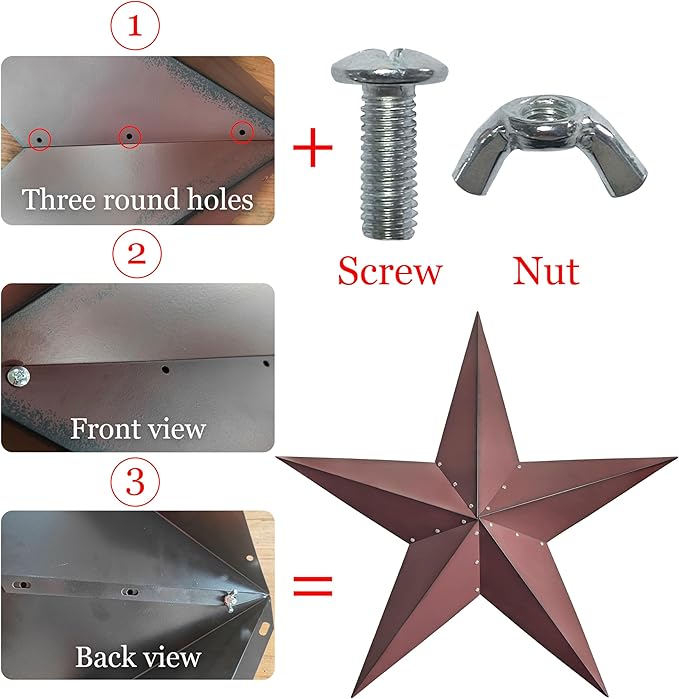 VIVICOMFY 48" Large Barn Star - Red Black Metal Star for Outside - Texas Stars Art - Rustic Vintage Western Country Home Farmhouse Primitive House Decor - Primitive Wall Decor