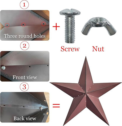 VIVICOMFY 48" Large Barn Star - Red Black Metal Star for Outside - Texas Stars Art - Rustic Vintage Western Country Home Farmhouse Primitive House Decor - Primitive Wall Decor