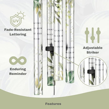 Carson 21" Memorial Windchime 'Amazing Grace How Sweet The Sound' Hymn - Wind Chime Funeral Gift for Loss of Loved One - Indoor Outdoor Decor - Garden Patio Porch Windchimes Wind Spinner