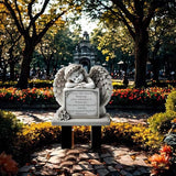 Garden Angel Statue, Angel Tombstone Commemorative Plaque, Memorial Plaque with Sleeping Angel Garden Statue, Sympathy Gift Human Memorial Gifts, in Memory of Loved One, Bereavement Gifts