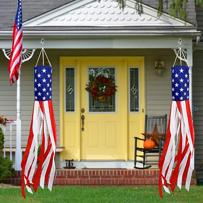 2 Pack 60 Inch American Flag Windsock with Red White Blue LED Lights, 250th Anniversary USA 4th of July Decorations Wind Socks for Outside, Patriotic Memorial Day Independence Day Decor