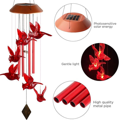 Cardinal Wind Chime, Solar Sound Windchime, Wind-Chime Outdoor, Garden Decor, Yard Decor, Gifts for Women, Mom Gifts, Gardengifts, Grandma Gift