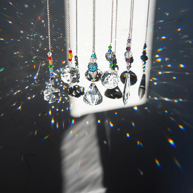 YU FENG 5 Pcs Crystal Suncatchers with Colorful Beads for Window Decoration Ornament for Christmas Tree