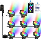 RGB Underwater Pond Lights, Super Bright 18 LED Submersible Fountain Lights Color Changing Spotlights, Bluetooth APP Control IP68 Waterproof for Fish Aquarium Tank Garden Yard Pool(Set of 8)