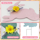 Easter Decorations Outdoor,3 Pack Metal Bunny Yard Sign Stakes for Outside,Pastel Rabbit Silhouettes Garden Decor for Lawn,Happy Easter Women Gifts