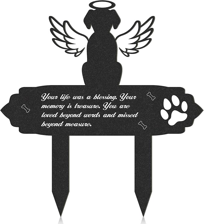 Rngmsi Dog Cemetery Decorations for Grave - Grave Garden Metal Decorations Memorial Dog Angel Wings Stakes Plaque Waterproof Black Grave Decoration Sympathy Garden Stake Markers Dog Grave Decor