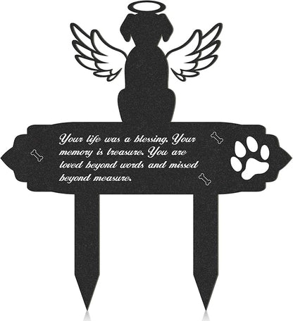 Rngmsi Dog Cemetery Decorations for Grave - Grave Garden Metal Decorations Memorial Dog Angel Wings Stakes Plaque Waterproof Black Grave Decoration Sympathy Garden Stake Markers Dog Grave Decor