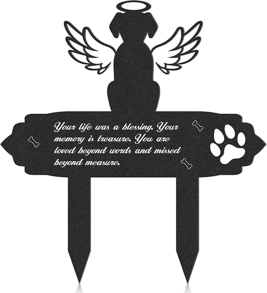 Rngmsi Dog Cemetery Decorations for Grave - Grave Garden Metal Decorations Memorial Dog Angel Wings Stakes Plaque Waterproof Black Grave Decoration Sympathy Garden Stake Markers Dog Grave Decor