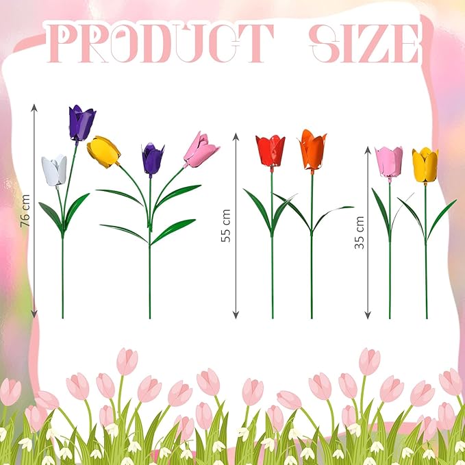 Yookeer Set of 6 Spring Metal Tulips Yard Signs with Stakes Metal Waterproof Spring Decor Garden Stakes for Garden Outdoor Lawn Yard Party Decoration