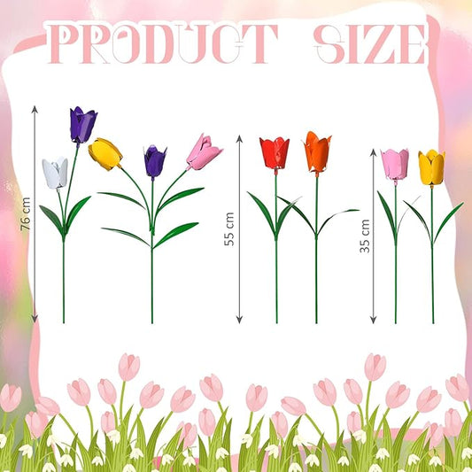 Yookeer Set of 6 Spring Metal Tulips Yard Signs with Stakes Metal Waterproof Spring Decor Garden Stakes for Garden Outdoor Lawn Yard Party Decoration