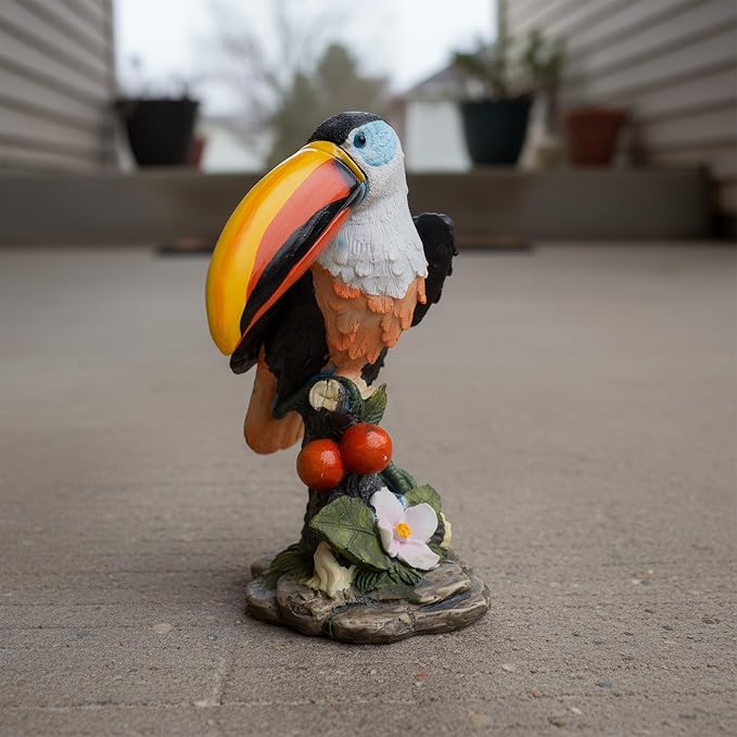 Toucan Outdoor Statue, Resin Garden Lawn Yard Decor Sculpture, Funny Figurine Ornament for Porch Patio Flower Bed Home Bookshelf or Tabletop