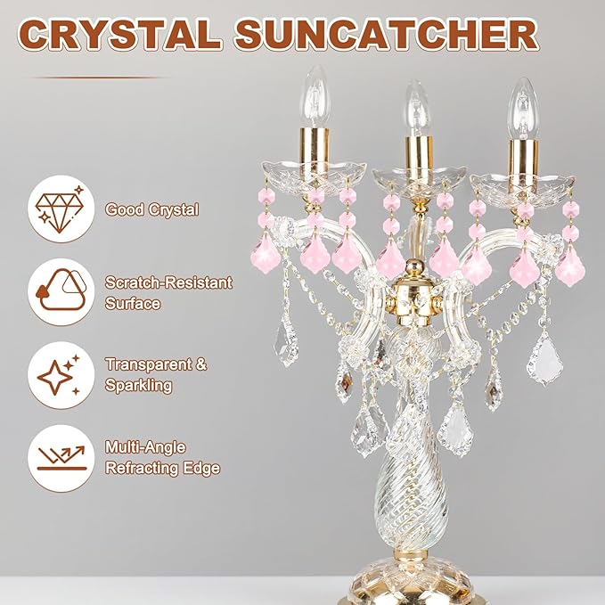 M METERXITY 10PCS Crystal Suncatcher 2 Leaves Prisms Pendants Ornament, 38mm Chandelier Hanging Crystal Sun Catcher Beads for Home Garden Windows Wedding DIY Decoration [Pink]