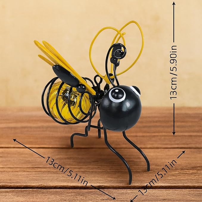 Solar Bee Lights Outdoor for Garden,– Hanging Metal Insect Lights with Hook, Waterproof Butterfly & Dragonfly Decorations for Garden, Yard, Patio, Holiday Gifts for Women & Kids (Golden-2PC)