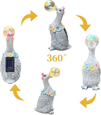Solar Garden Duck Statue with LED Lights, Waterproof Outdoor Decor for Patio Lawn Yard, Cute Resin Duck Ornament with Unique Bubble Design, Ideal Gift for Women Mom-Gary