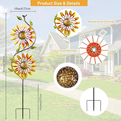 VEWOGARDEN Metal Sunflower Wind Spinners Outdoor Kinetic Wind Spinner with Stakes Yard Art for Garden Lawn Patio Decoration, Yellow
