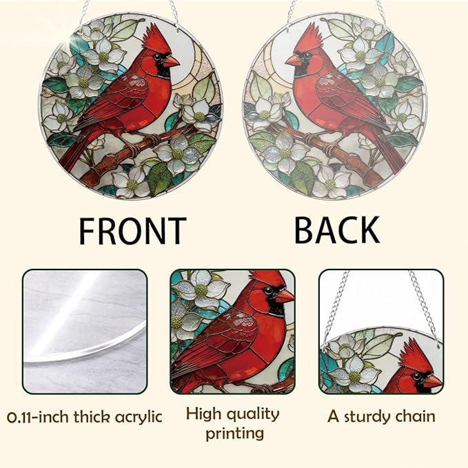 Cardinal Window Hanging Suncatcher, Indoor Window Wall Art, Cardinal Remembrance Gifts, Cardinals Memorial Gifts for Loss of Loved One, Women Grandma Mom, Mothers Day Birthday