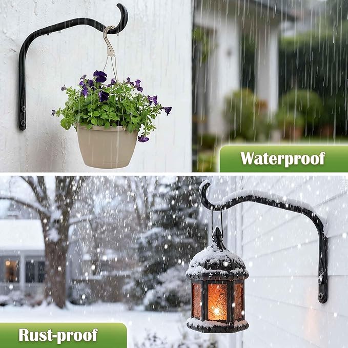 Lifyzoon Durable Plant Hangers Brackets: 2 Pack 12 Inch Outdoor Metal Hanging Plant Brackets - Rustproof Wall Hooks for Hanging Flower Basket Bird Feeders Wind Chimes and Lanterns