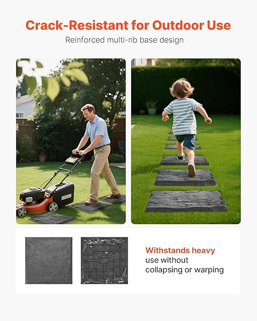 VEVOR Garden Stepping Stones, 4Pcs 15.5 x 15.5 in, Decorative Stepping Stones with Stakes, Weather-Resistant Plastic Pathway Pavers, Smooth Surface, Outdoor Walkway for Lawn Patio Landscape, Grey