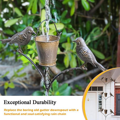 taman Rain Chain Set, 6.52ft Bird Rain Chain for Gutters,Functional and Decorative Replacement Downspout Rain Chain for Outside,Metal Copper Divert Rain Catcher