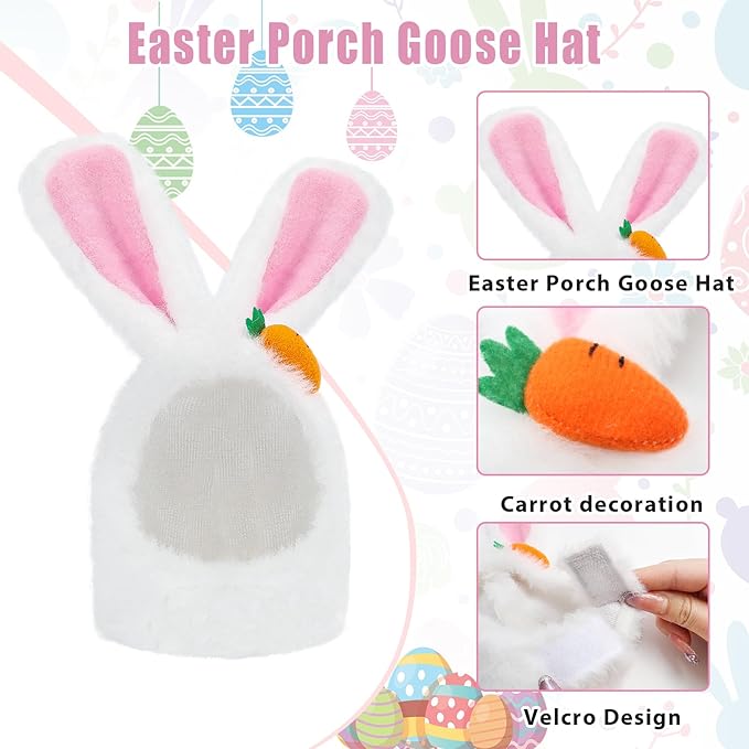 GJL Easter Porch Goose Outfits Fits 23" Cement Plastic Goose Statue Porch Goose Clothes with Hat, Basket, Carrot & 6 Easter Eggs for Easter Indoor or Outdoor Garden Decor