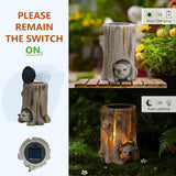 Landoraloria Solar Powered Tree Stump Owl Garden Statue with Light, Brown Resin, Waterproof Outdoor Decorative Lamp (Hedgehog)