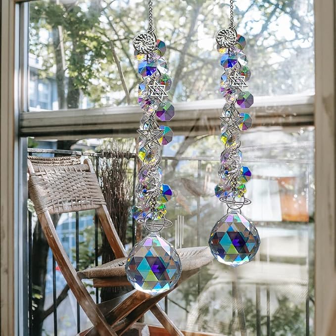 Hanging Crystals Suncatchers (40mm ab), Sun Catchers with Crystals Indoor Window, Rainbow Maker Christmas Party Wedding Window Ornament,Pack of 2