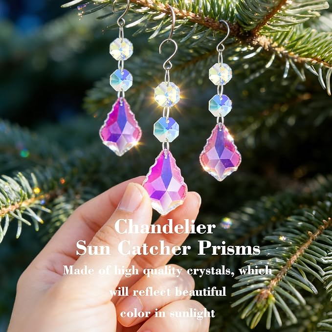 10pcs Crystal Sun Catcher, 38mm Hanging AB Color Maple Leaf Crystals Parts Prisms Pendants with Hook for Windows Lamps Ornaments Crystal Tree Decorations Home Decor (AB Maple Leaf)