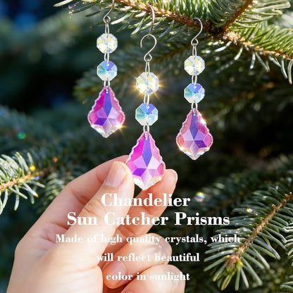 10pcs Crystal Sun Catcher, 38mm Hanging AB Color Maple Leaf Crystals Parts Prisms Pendants with Hook for Windows Lamps Ornaments Crystal Tree Decorations Home Decor (AB Maple Leaf)