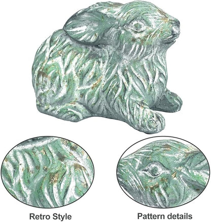 Garden Rabbit Statue Cement Bunny Decor Easter Bunny Figurines for Home Outdoor Garden Statues Cement Sculpture for Yard Patio Lawn Ornament, Green