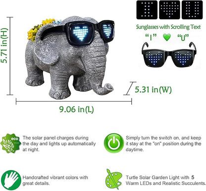 Solar Garden Outdoor Statues Elephant with Succulent and LED Lights –Outdoor Decor Ornament for Patio, Backyard, or Lawn – Gifts for Mom Grandma(9.06" D x 5.31" W x 5.71" H)
