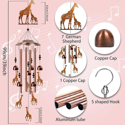 Giraffe Wind Chimes for Outside - Giraffe Gifts for Women Men, Birthday Housewarming Idea, Metal Memorial Wind Chimes for Outdoor, Garden Patio Yard Porch Decor