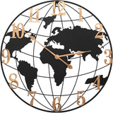 Large Outdoor Clock, 24 Inch Big Metal Wall Clock Silent Battery Operated, Retro World Map Decorative Clock for Farmhouse, Kitchen, Living Room, Pool Area, Patio (Black - Bronze Arabic)