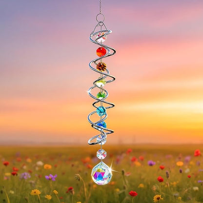 H&D HYALINE & DORA 20.5" Gazing Ball Spiral Tail Decorative Wind Spinners 1.18" Crystal Glass Ball Unique Gift Hanging Decor for Indoor Outdoor Garden Decoration (AB)