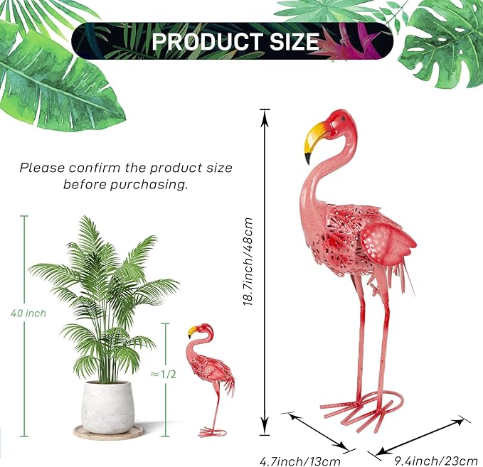 Metal Garden Statues Outdoor Decor, Pink Flamingo Outdoor Sculptures Yard Art Decoration for Home Patio Lawn Backyard, Gift for Women Lovers Moms
