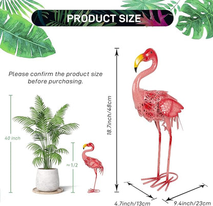 Metal Garden Statues Outdoor Decor, Pink Flamingo Outdoor Sculptures Yard Art Decoration for Home Patio Lawn Backyard, Gift for Women Lovers Moms