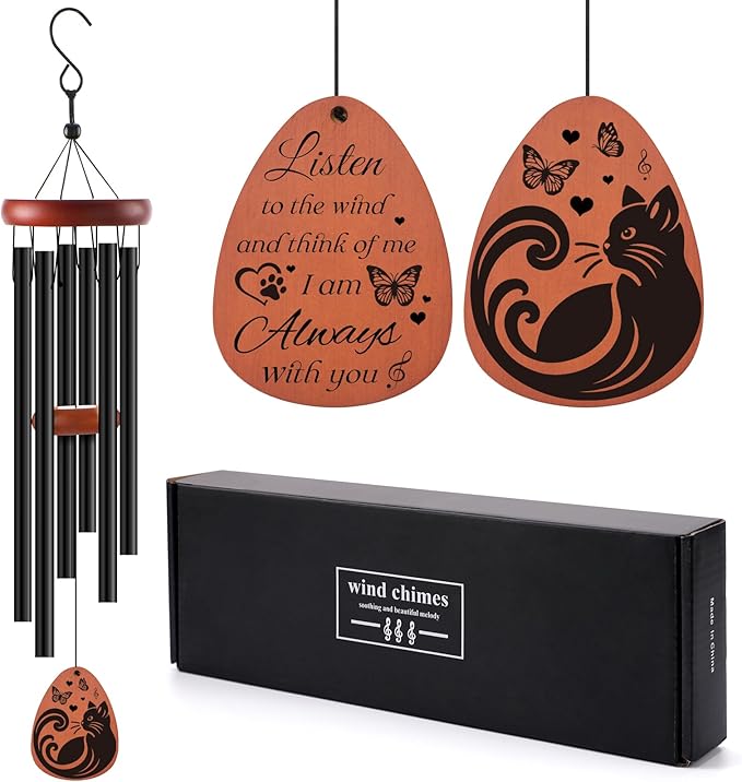 Cat Memorial Gifts Wind Chimes, Personalized Pet Loss Sympathy Gifts to Honor and Remember Cats, Memorial Cat Lover Windchimes Present for Loss of Cat Passing Away