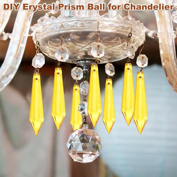 M METERXITY 10-Pack Crystal Icicle Prisms, 53mm/2.09 Inch Chandelier Pendant Maker Hanging Crystals Chandelier Prisms for Home/Windows/Garden/DIY Decoration[Golden Yellow]